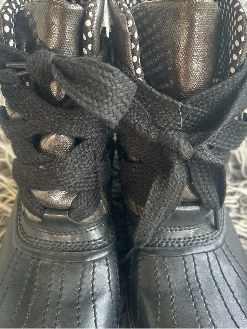 Sorel Black Metallic Tivoli Rain Duck Ankle Boots Waterproof Sz 7.